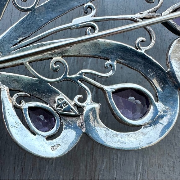 Vintage Sterling Silver & Amethyst Brooch - Picture 9 of 12